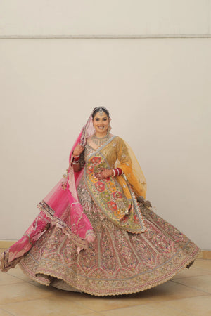 Grey Colour embroidered bridal lehenga